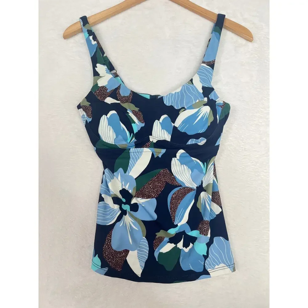 Athleta Bondi Bra Cup Tankini Top Hero Bloom Blue Floral Print sz 34B/C Swimwear